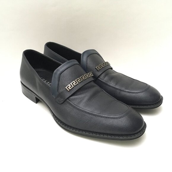 Authentic Men\'s Versace Black Dark Navy Leather Slip-on Size 40 Run Big Like 42 main image 9